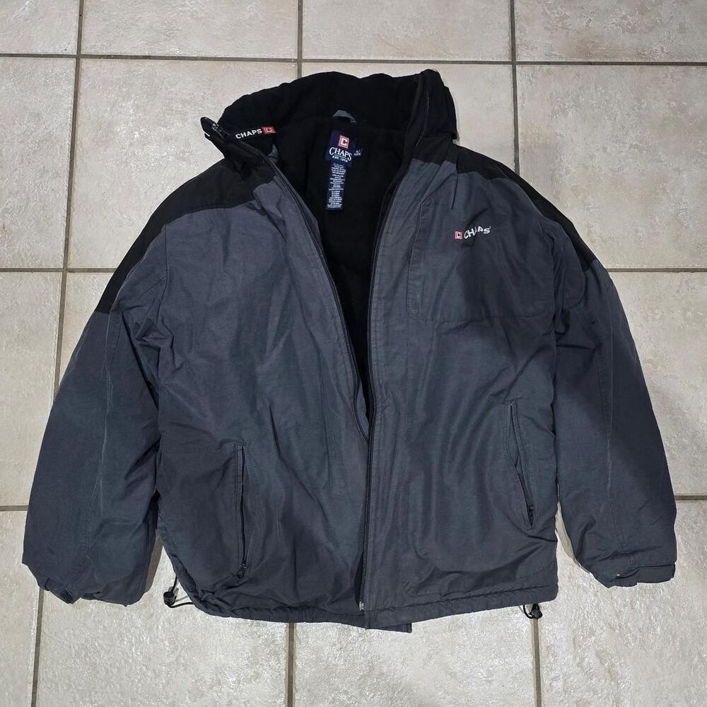 Chaps Black Puffer Jacket with Hood size XL